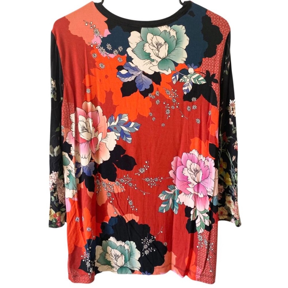 JOHNNY WAS Tura Henley 3/4 Sleeve Floral Blouse Top | Size S - Picture 3 of 6